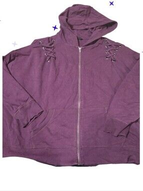 Women's Purple Zip-Up Hooded Jacket with Lace-Up Shoulders 1x